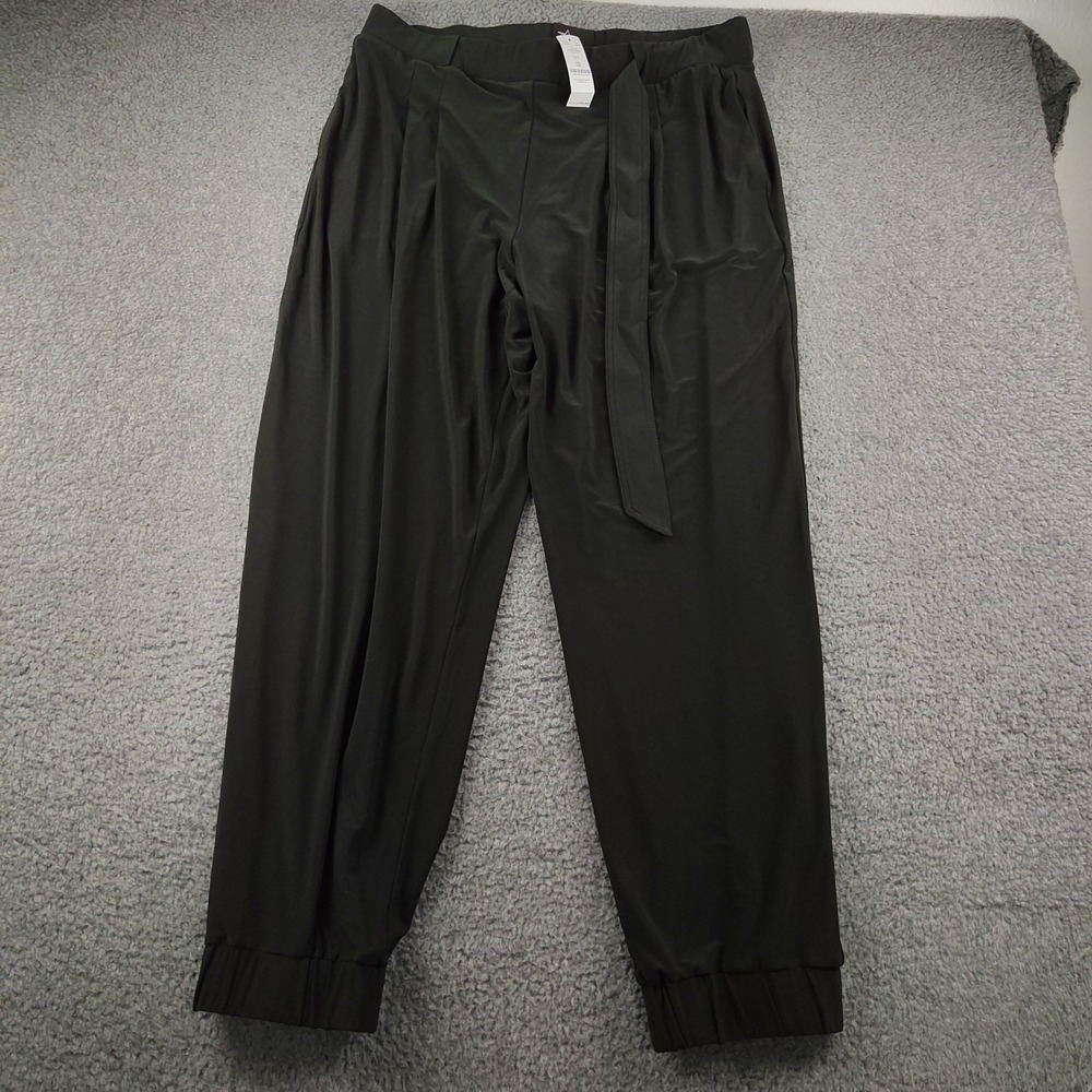 White House Black Market Joggers Sz 16L Tapered Black Belted Pockets Stretch NWT